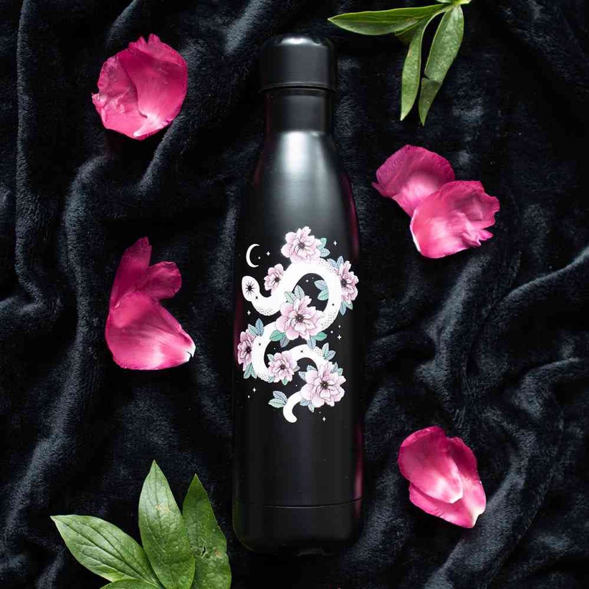 Something Different - Floral Snake Metal Waterfles - Zwart