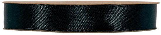 Rol zwart satijnen lint van 15 mm breed.