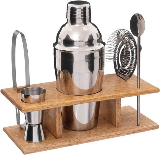 Mixology 10-delige cocktailshakerset - Home Bartender-set op bamboe standaard met lepel, Boston shaker, ander gereedschap voor het mixen van dranken, martini, mocktail - set
