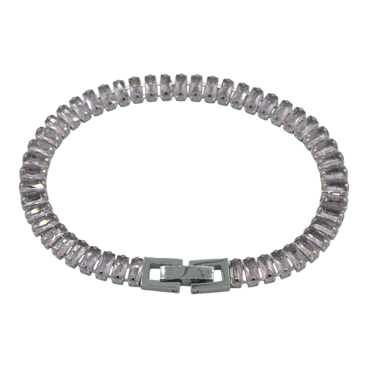 Dames Armband – Stalen Tennisarmband met Lichtroze Emerald-Geslepen Zirkonia (16 cm x 5 mm) – Inclusief Doosje