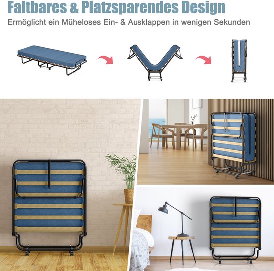 80 x 190 cm, logeerbed met matras van traagschuim, inklapbaar