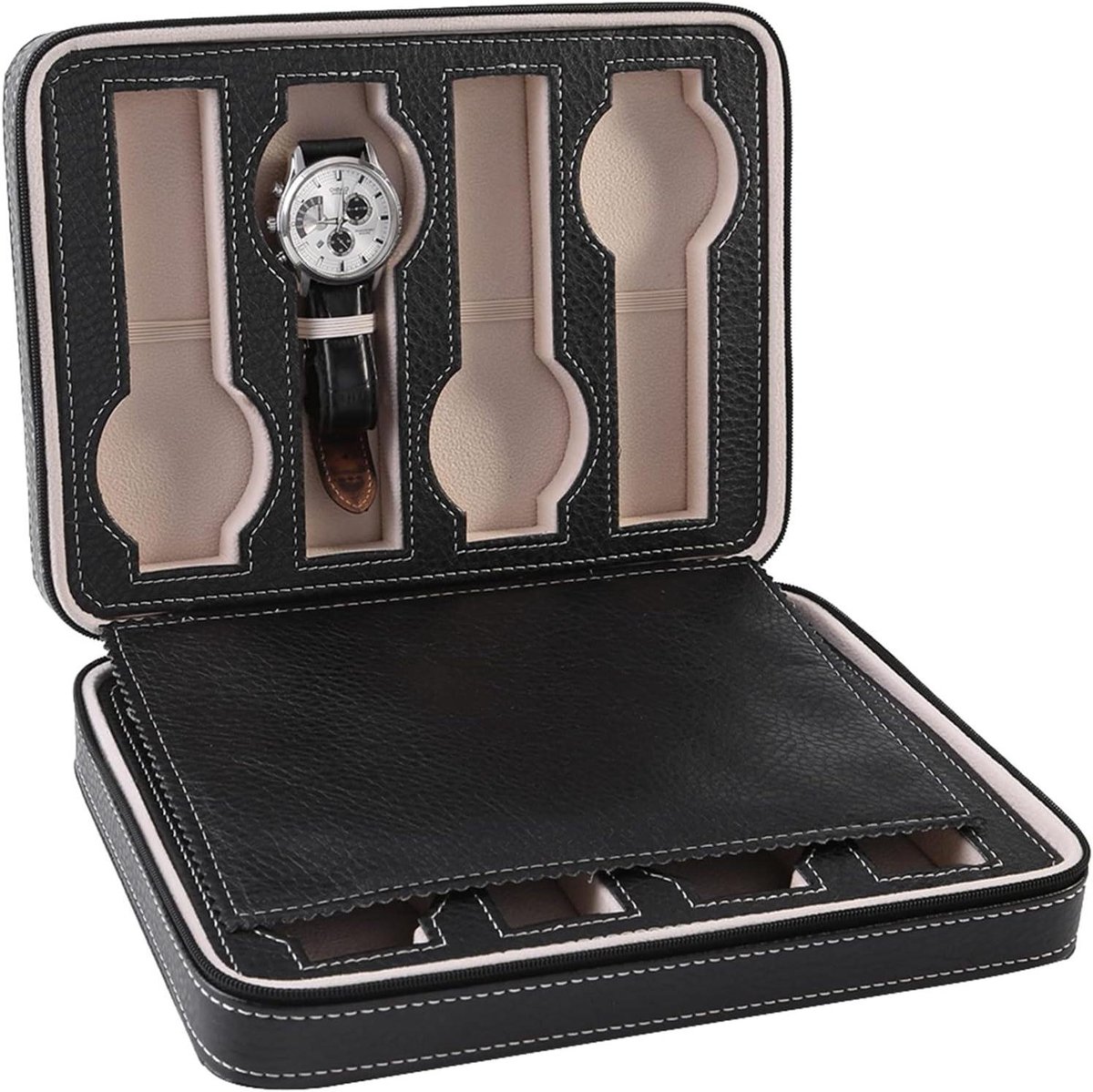 Watch Display Storage Box Portable Travel Collector Case Organizer with Zipper Closure 1Pc 8 Grids (Black Coffee)(Black)