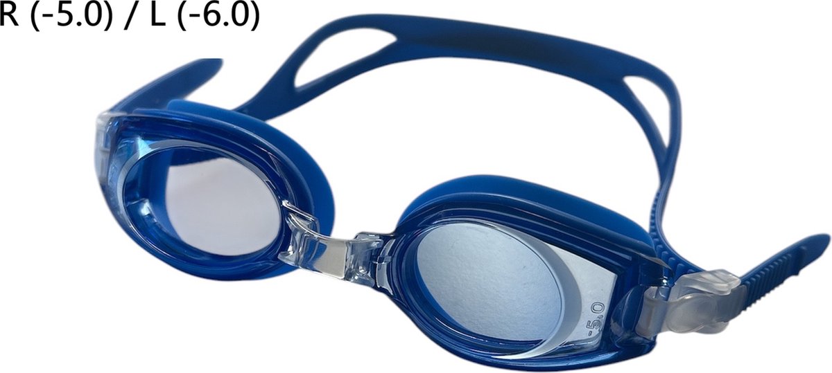 Kinderzwembril op sterkte - R (-5.0) / L (-6.0) - Blauw