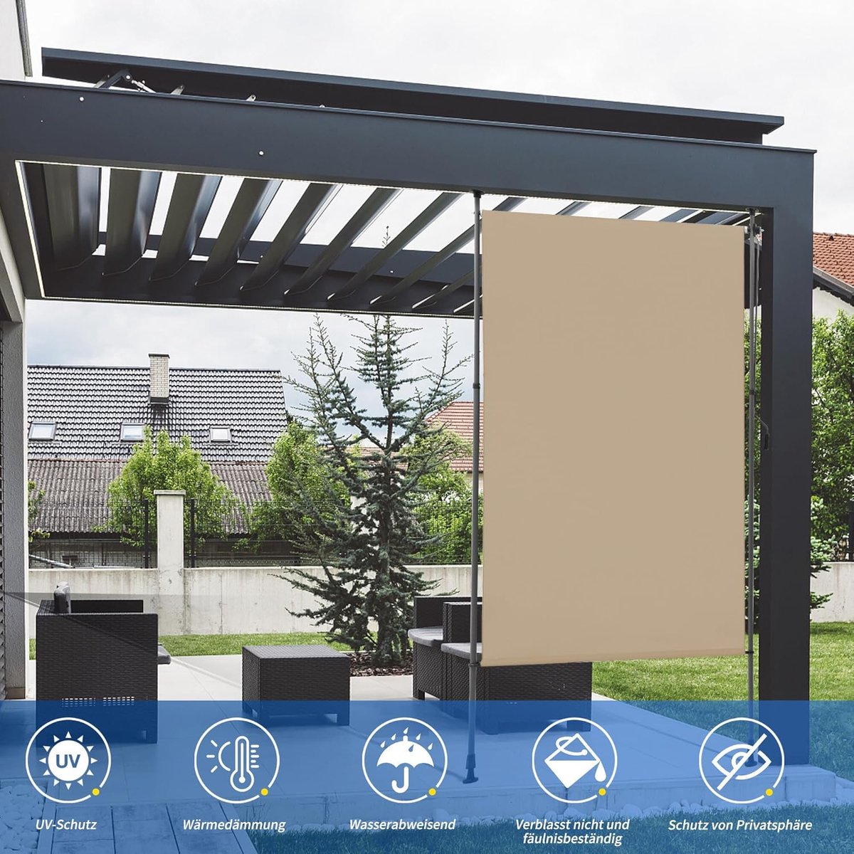 LIFERUN Verticale zonwering, van HDPE, balkon, buiten zonder boren