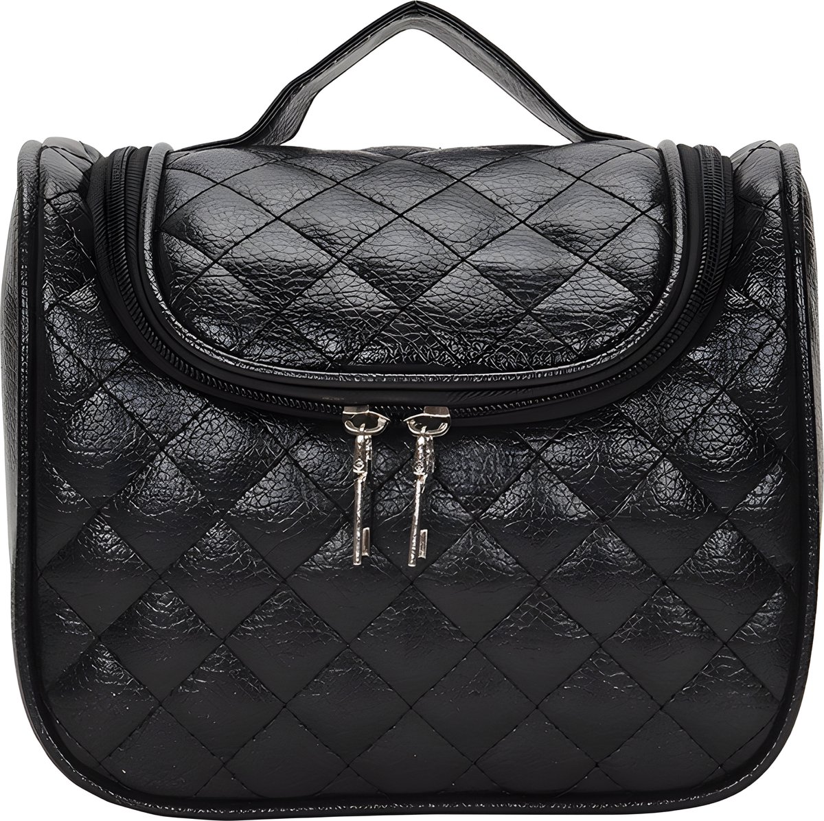 Rainbecom - Beautycases - Toilettassen - Zwart - 25x13x20m - Dames Cosmetica Tas - Etui voor Toiletartikelen - Trendy Toilettas met haak - Grote Reistas - Draagbare Travel Organizer - Reis Make up tas - Crème taart cosmetische tas - PU leer – Waterdi