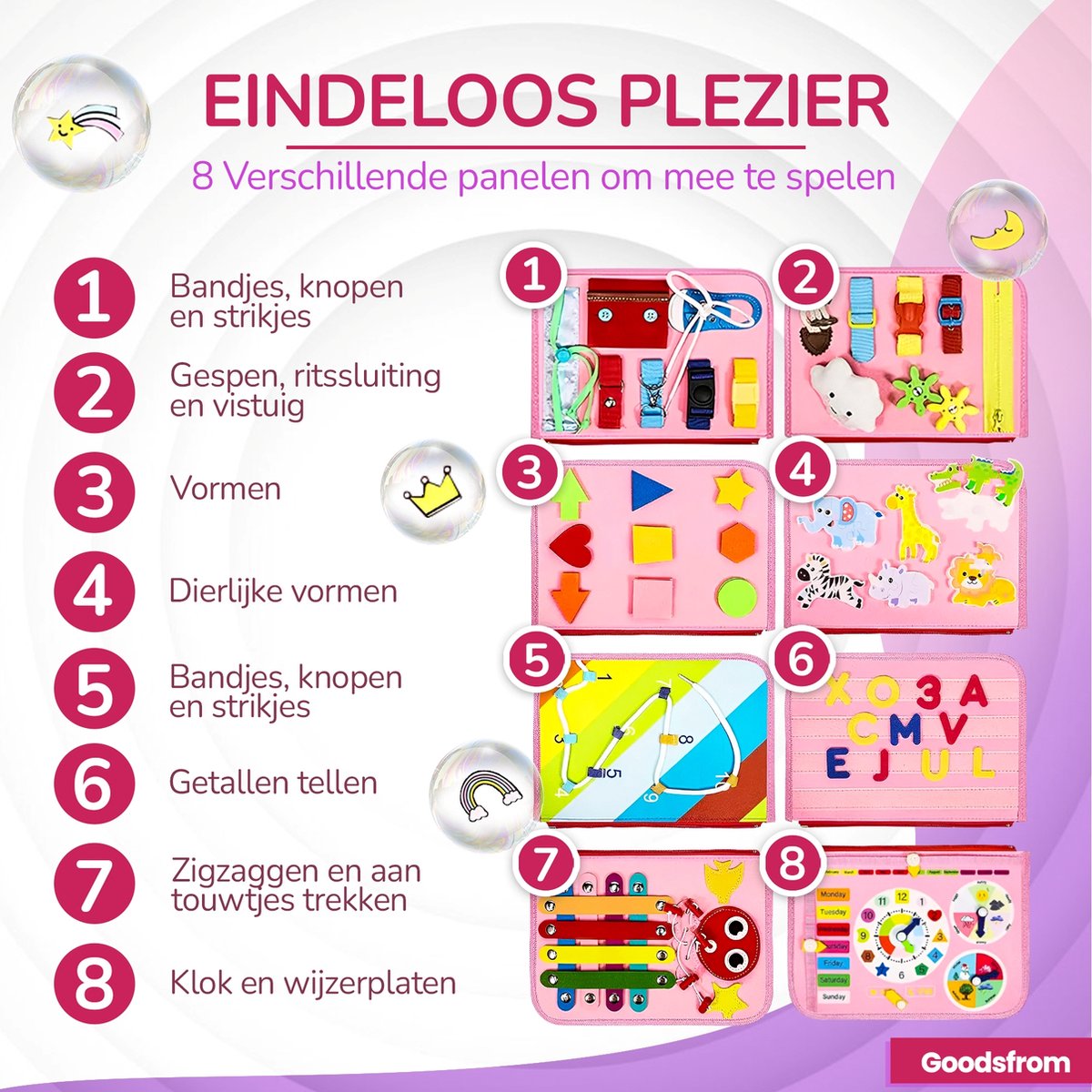 GoodsFrom Busy Board - Montessori speelgoed voor fijne motoriek - 2+ jaar — afbeelding 2