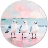 Graphic Message - Wandcirkel - Meeuwen op het Strand - Japandi - Roze - Pastel - Zandvoort - Wooncirkel - Muurcirkel - Decoratie Woonkamer - Woonaccessoire - Wanddecoratie - Print op Cirkel - 75cm