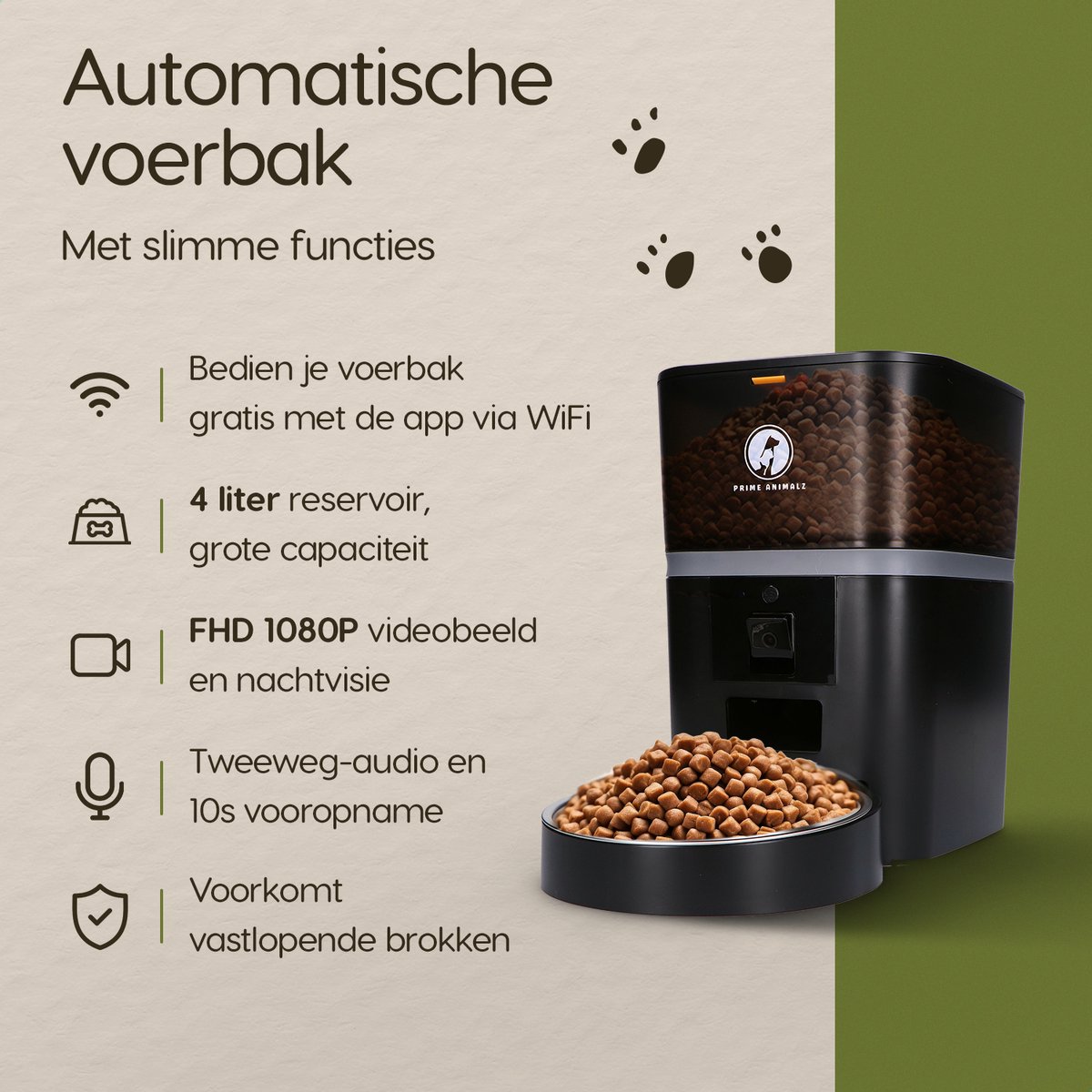 Afbeelding 3 van Prime AnimalZ Automatische Voerbak met stoomborstel voor kat en hond - Voerautomaat Dispenser - voerbak kat Enkel - met Camera - Full HD 1080P Camera met night vision - Two-way Audio - 4L- Zwart