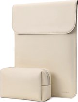 Sounix Laptophoes - Geschikt voor MacBook Pro 14 inch - 2-Delig - PU Leren Laptophoes - Dunne Laptopsleeve - Laptophoes/ Sleeve - Beige