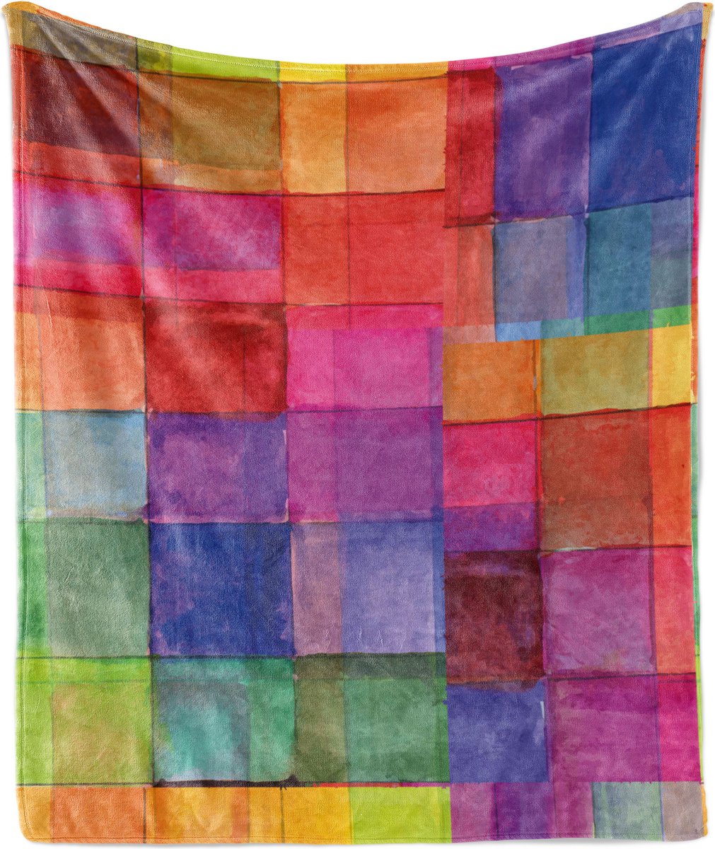 New Bed Abstract Regenboogkleurige vierkanten Zachte Flanellen Fleece Deken, 175 cm x 230 cm