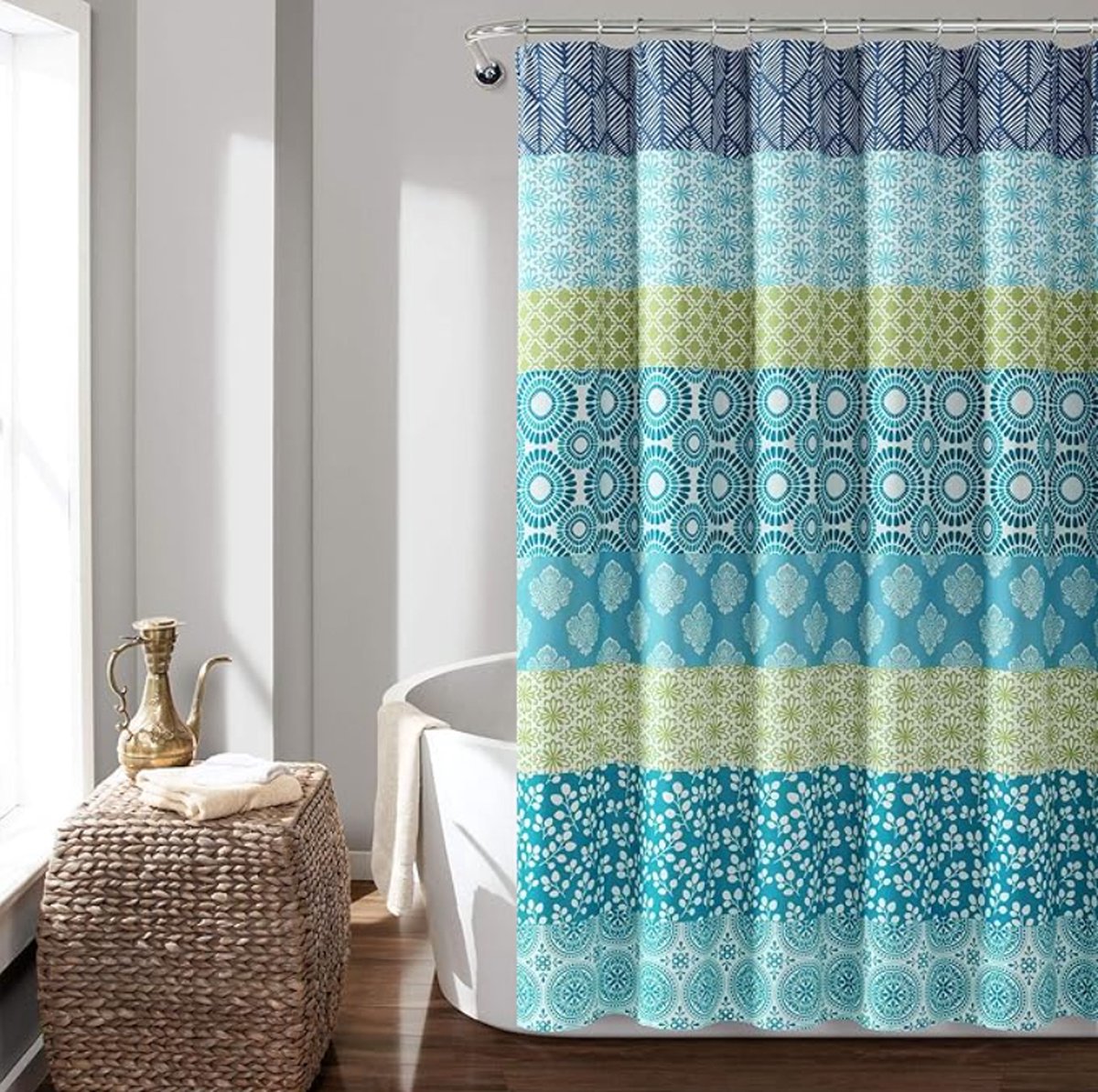 Floraweg Douchegordijn,Shower Curtain,badgordijn,badkamergordijn,Boheemse Streep Turquoise & Oranje - Betoverend en Stoutmoedig Kleurrijk, digitale printen -Anti Schimmel - Inclusief 12 ringen – Waterdicht -Wasbaar- Polyester - 180x200 cm