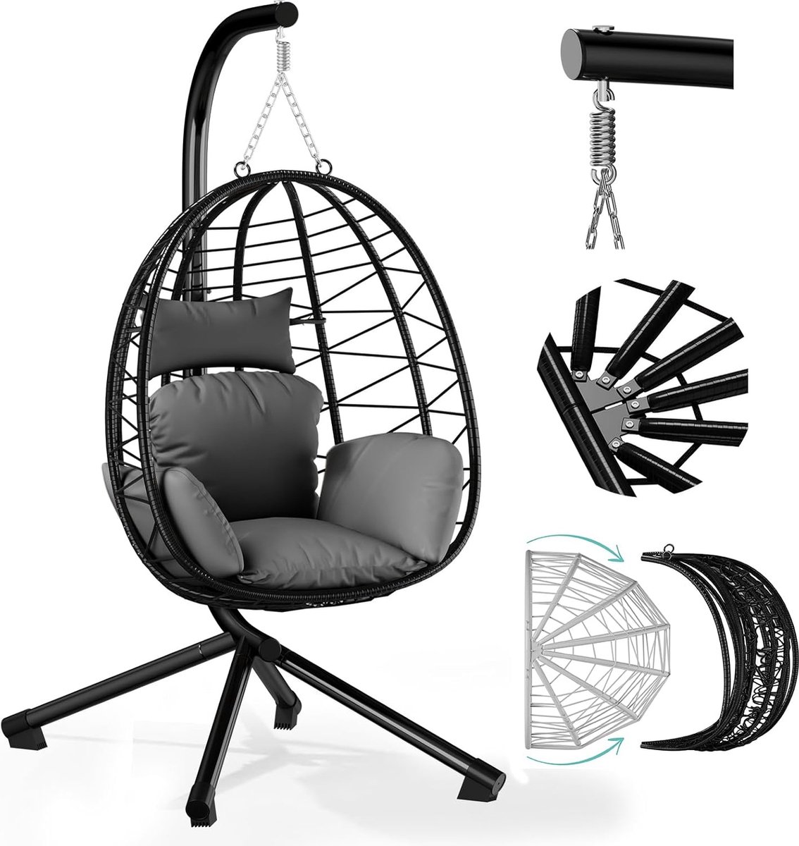 Pluto® - HOMELUX Hangstoel met frame - hangmat - hangschommel - hangstoel met kussen - schommel voor buiten en binnen - mandhangstoel - tot 150 kg