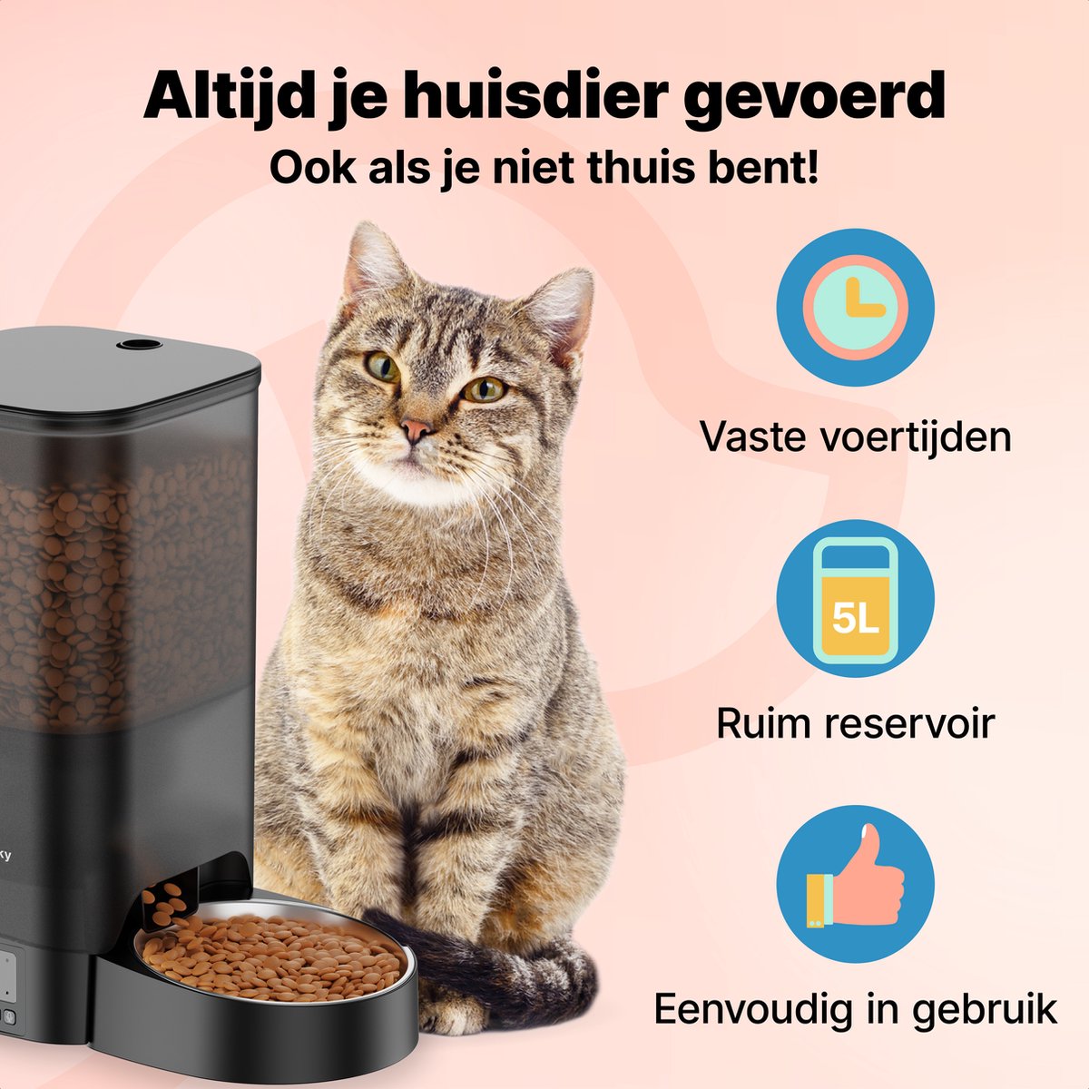 Afbeelding 3 van Jake and Jacky Automatische voerbak Kat en Hond - 5 Liter - Incl. RVS Voerbak & Slowfeeder - Voerautomaat & Anti-Schrokbak - Voerdispenser - Eetbak voor Katten & Honden - Zwart