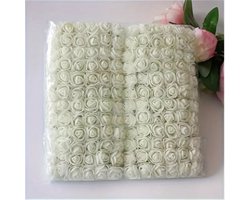 Set Van 144 Kunstmatige Rozen klein met tul rond - GEBROKEN WIT -Voor Doe-het-zelf Decoraties, Bloemenkransen Maken, Accessoires Voor Cadeauverpakkingen, Moederdag- En Valentijnsdagdecoraties, Bruiloftsdecoraties