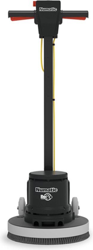 Numatic HFM1515R boenmachine in het zwart met een gele kabel.