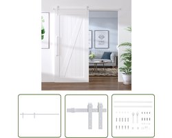 vidaXL Schuifdeur Rails - Schuifdeurbeslag - Beslagset voor schuifdeur 200 cm staal wit - Schuifdeur Hardware - Binnendeur Beslag - Wandmontage