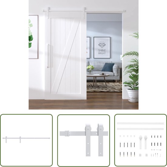 vidaXL Schuifdeur Rails - Schuifdeurbeslag - Beslagset voor schuifdeur 200 cm staal wit - Schuifdeur Hardware - Binnendeur Beslag - Wandmontage