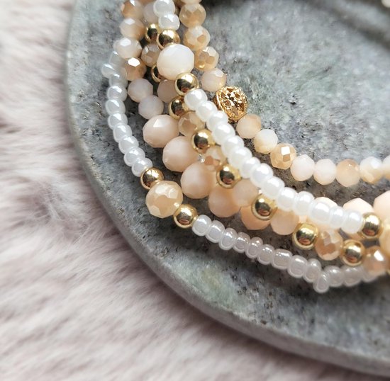 14k vergulde kralenstretcharmband met parel | elegante sierlijke sieraden in boho-stijl - België
