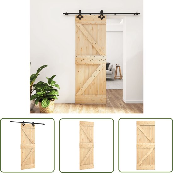 vidaXL Grenenhouten Deur - Schuifdeur - Schuifdeur met beslag 70x210 cm massief grenenhout - Massieve Deur - Zwarte Hardware - Schuifdeursysteem