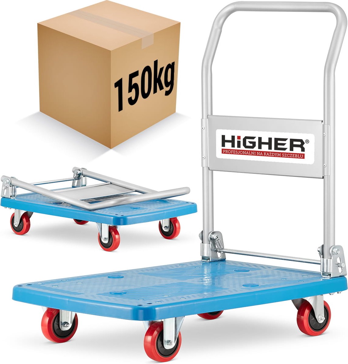 HIGHER - Transportwagen - Plateauwagen Inklapbaar - Blauw - 150 kg