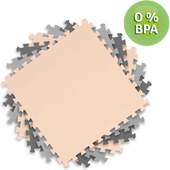 Speelmat Puzzelmat Baby - 180x180 cm - Grijs & Perzik - Foam Mat — afbeelding 2