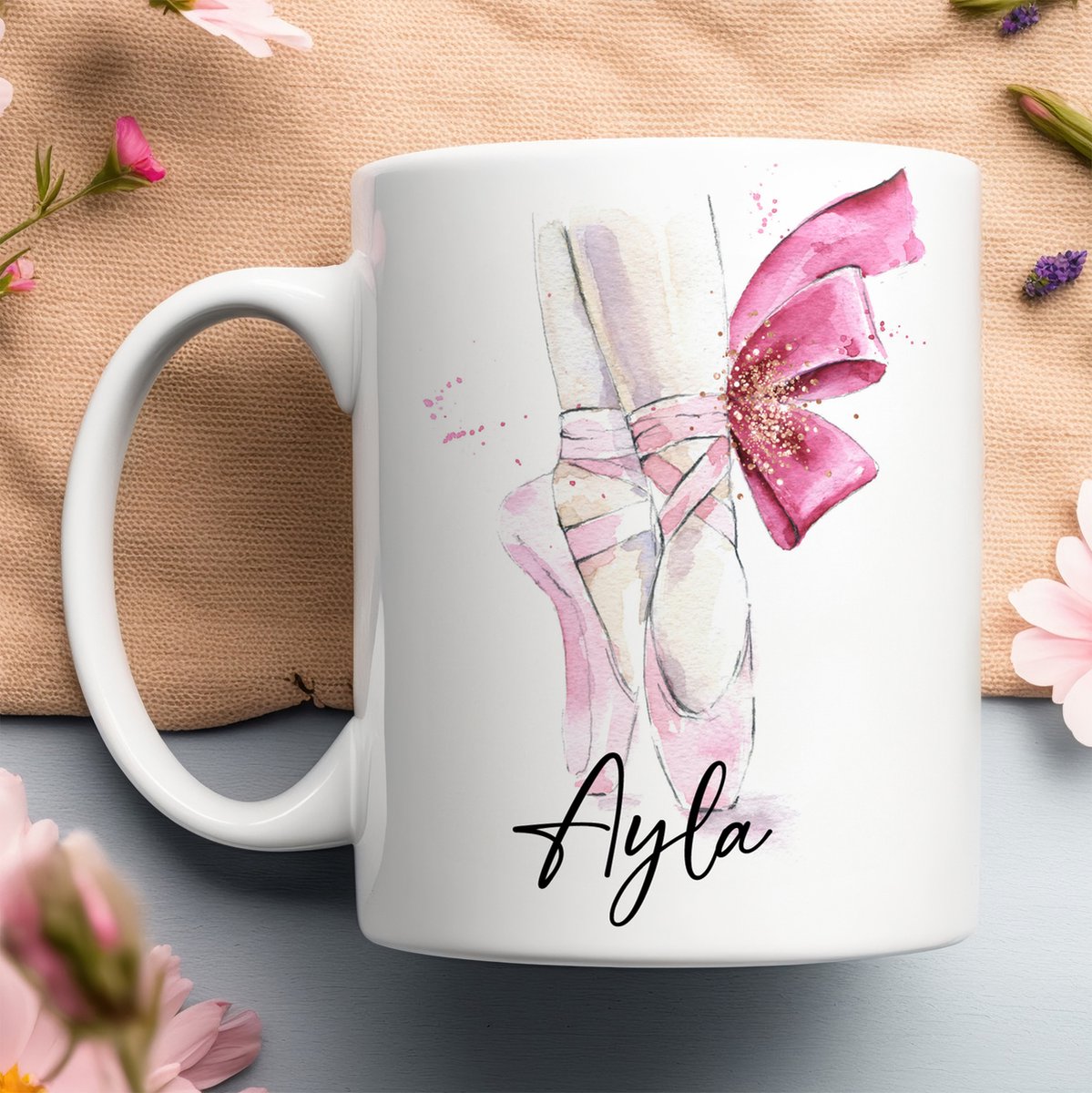 Ballerina - Mok - Gepersonaliseerd met eigen naam - Caderau voor meisje - Gratis inpakservice