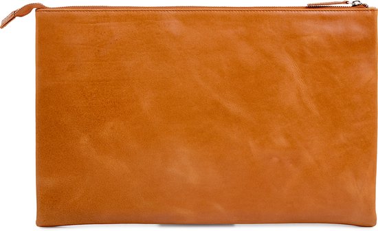 Cognacbruine leren laptoptas, gesloten, zonder opdruk.
