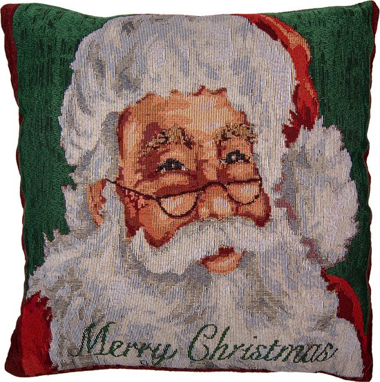 Clayre & Eef Kussenhoes 44x44 cm Rood Polyester Kerstman