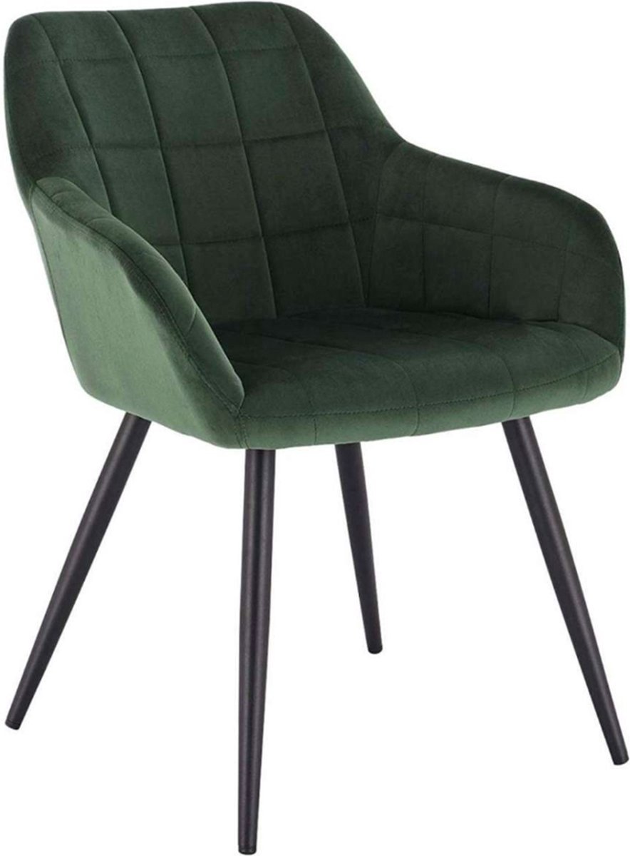 Bolt Edge Eetkamerstoel - Velvet Groen - Fauteuil - Met armleuning - Set van 1