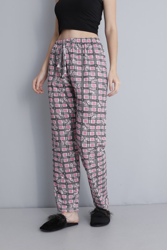 Lange Pyjamabroek Dames 100% Katoen - Geruite Loungebroek Met Elastische Taille, Zakken En Wijde Pijpen