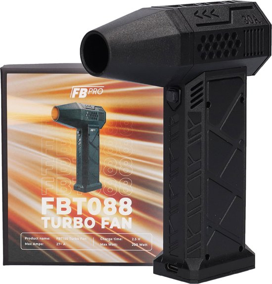 FBT088 - Turbo fan - Air duster - Turbo jet fan - Luchtpistool - Luchtblazer - Met opzetstuk - Verschillende standen - 88 gram stuwkracht - USB-C oplaadbaar - Mini - Voor reiniging - Sterk en krachtig - Zwart