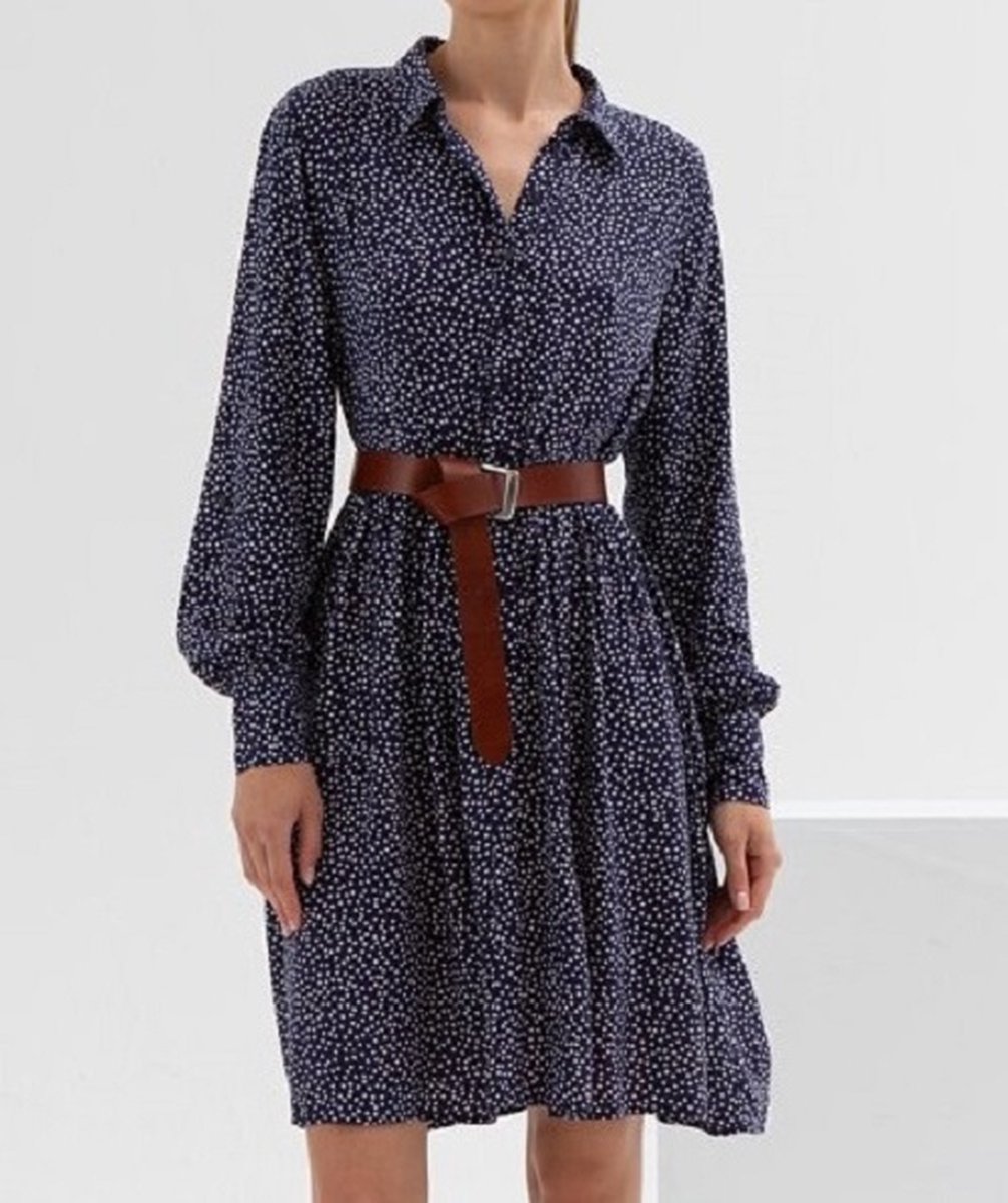 Korte jurk van viscose met kraag | MARINEBLAUW | Maat 44/XXL