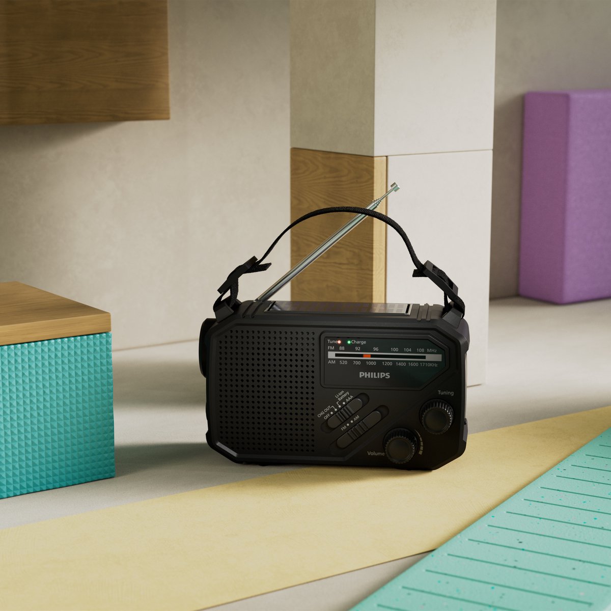 Radio Portable Philips Avec Lampe LED, Recharge Solaire/Manivelle/USB - Urgence, Camping