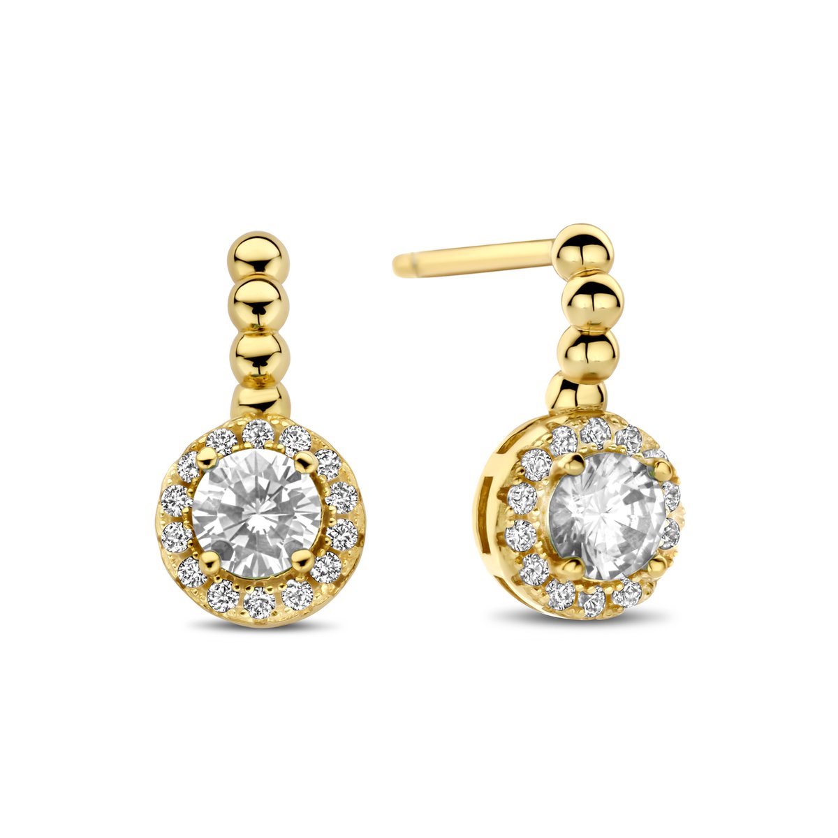 New Bling - 9NB-1452 - zilveren oorbelknopjes met zirkonia steen - 925 sterling silver - gold plated
