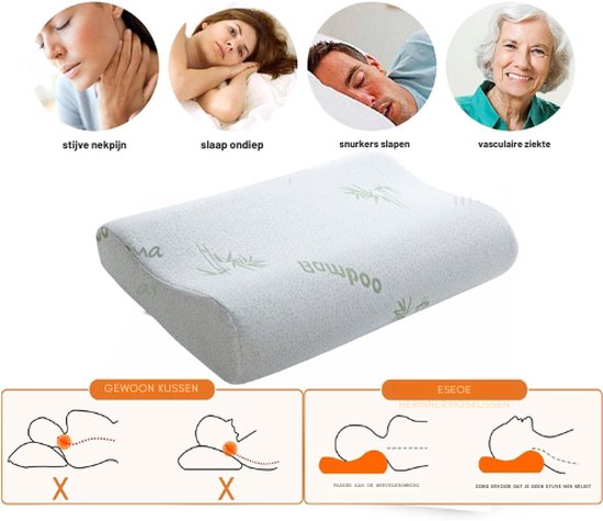 Memory Foam hoofdkussen, orthopedisch neksteunkussen voor zij- en rugslapers, visco-slaapkussen met bamboe overtrek, ergonomisch nekkussen voor HWS