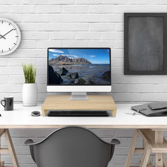 thumbnail: Houten Monitorstandaard 50x20x7,7 Cm Zwart - Moderne Monitor Riser Voor PC, TV En Laptop