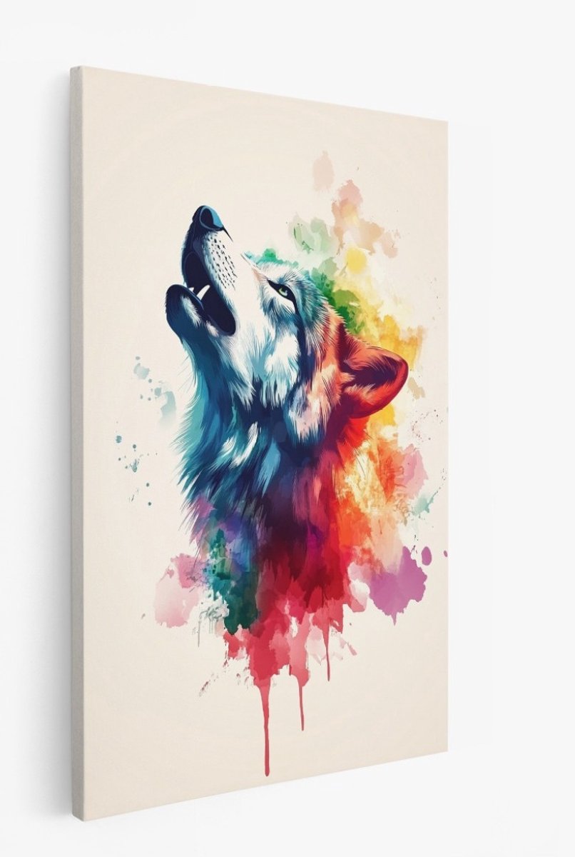 Saammp Canvas Schilderij - Wolf - Abstract - Dieren - 30x45 - Kleurrijk - Foto op canvas - Wanddecoratie - Muurdecoratie Woonkamer - Slaapkamer decoratie - Canvas Print Multicolor