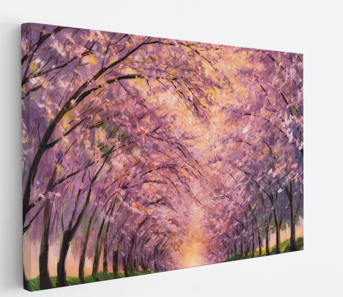 Saammp Canvas Schilderij - Pad tussen de bomen door - Roze - Landschap - Natuur - 120x80 - Foto op canvas - Wanddecoratie - Muurdecoratie Woonkamer - Slaapkamer decoratie - Canvas Print Multicolor