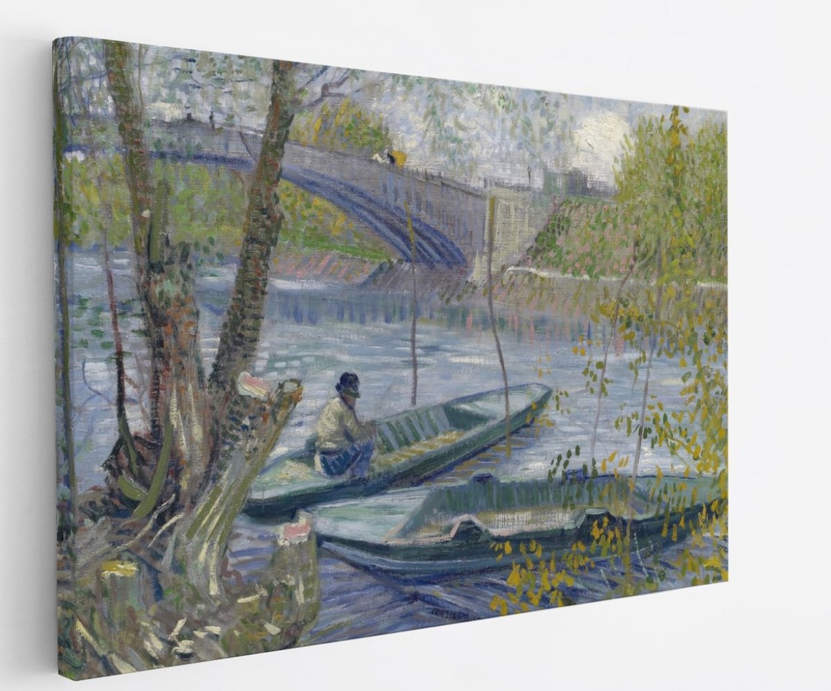 Saammp Canvas Schilderij - Vissen in de lente, de Pont de Clichy - Van Gogh - Oude Meesters - 120x80 - Foto op canvas - Wanddecoratie - muurdecoratie Woonkamer - Slaapkamer decoratie - Canvas Print Multicolor