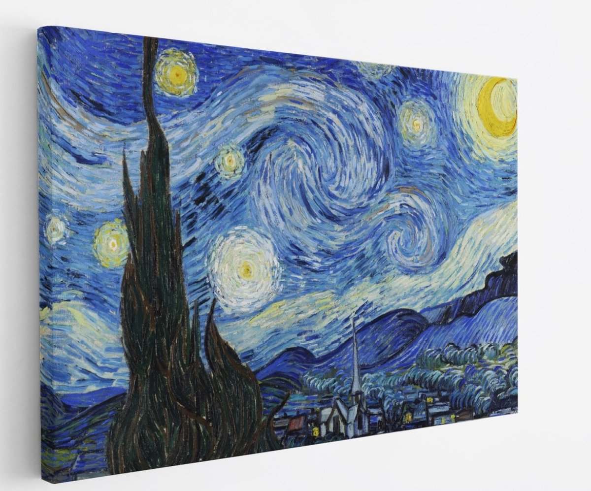 Saammp Canvas Schilderij - De Sterrennacht - Van Gogh - Oude Meesters - 90x60 - Foto op canvas - Wanddecoratie - muurdecoratie Woonkamer - Slaapkamer decoratie - Canvas Print Multicolor