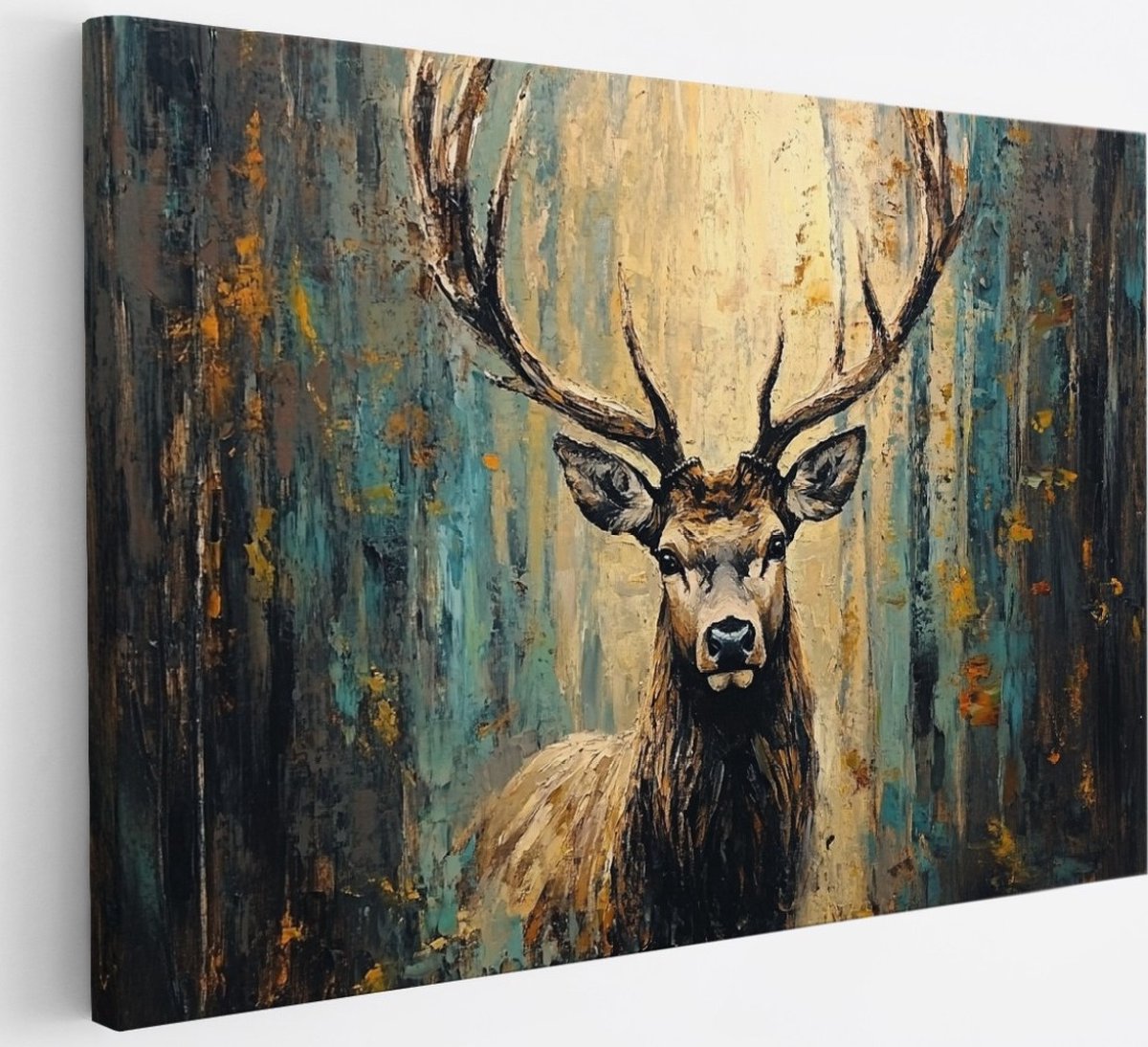 Saammp Canvas Schilderij - Abstract hert - Oliefverf - Natuur - Dieren - 30x20 - Foto op canvas - Wanddecoratie - Muurdecoratie Woonkamer - Slaapkamer decoratie - Canvas Print Multicolor