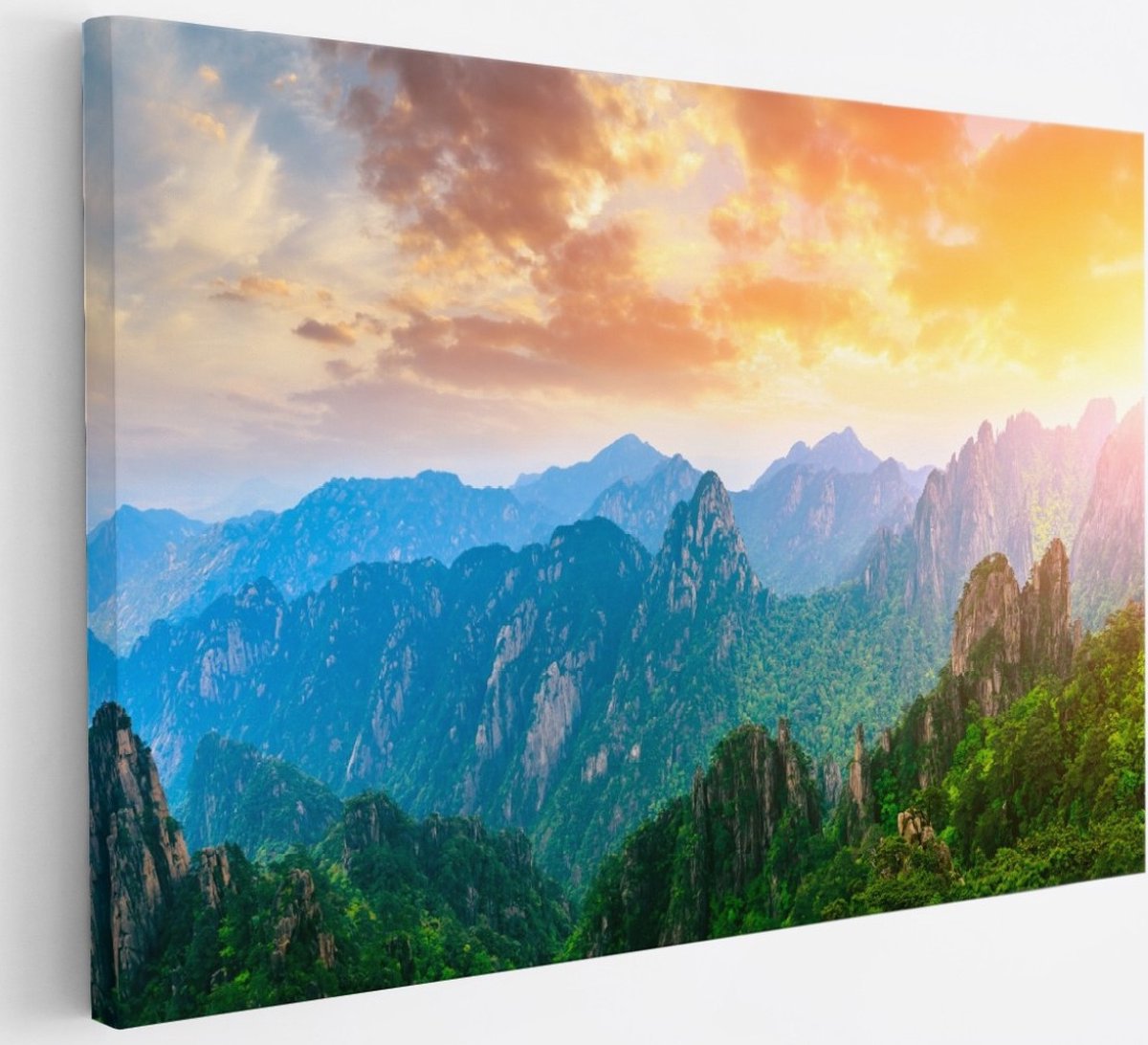 Saammp Canvas Schilderij - Groene bergtoppen - Landschap - Natuur - 30x20 - Foto op canvas - Wanddecoratie - Muurdecoratie Woonkamer - Slaapkamer decoratie - Canvas Print Multicolor