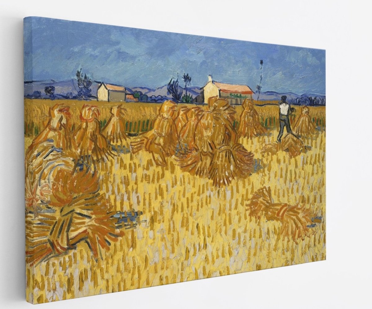 Saammp Canvas Schilderij - Korenoogst in de Provence - Van Gogh - Oude Meesters - 150x100 - Foto op canvas - Wanddecoratie - muurdecoratie Woonkamer - Slaapkamer decoratie - Canvas Print Multicolor