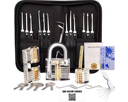 Lockpick set 38 set - Meest uitgebreid - Voor beginners en gevorderden - Inclusief sleutelhanger - Survivalset - Incl. 3 doorzichtige sloten + 3 bonus levels - Handleiding + Video