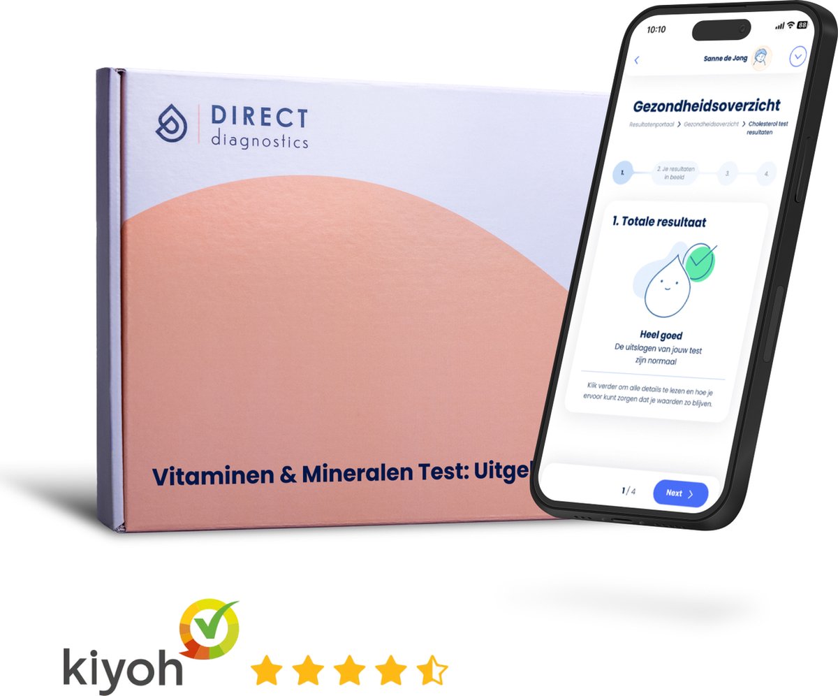 Goedkoopste Direct Diagnostics ® Vitaminen & Mineralen Test Uitgebreid - Zelf Bloedwaarden testen vanuit Huis - Ontdek een mogelijk Vitaminen en Mineralen tekort - Test op 9 Biomarkers - Resultaat binnen 48 uur - Met Aanbevelingen van Arts