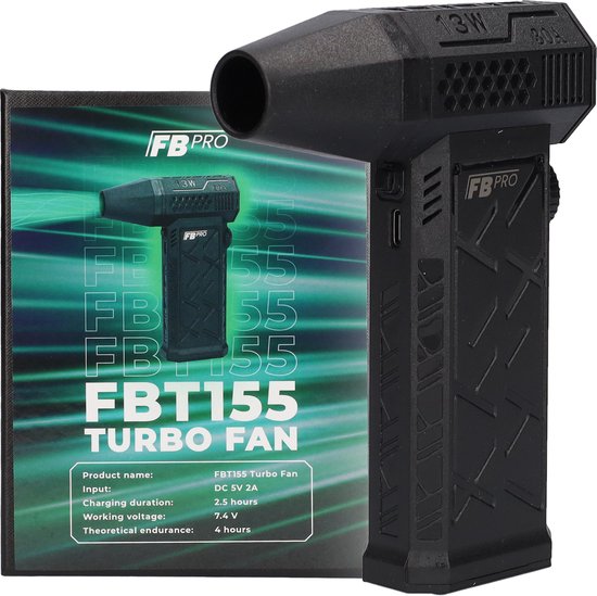Turbo fan air duster 13W USB-C oplaadbaar met draaiknop, magnetisch opzetstuk, 155g stuwkracht, compact