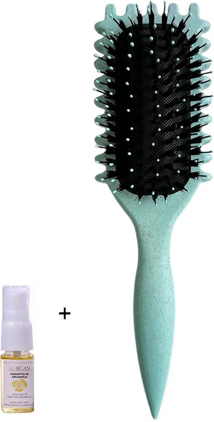 Aurgan Curl Styling Haarborstel – Blauw + 10ml Arganolie | Krullenborstel | Volume & Antiklit | Curl Brush & Krullenkam - Curl Defining Brush - Detangler Brush - Haarborstel voor krullend haar - Anti-klit haarborstel - incl voedende haarolie