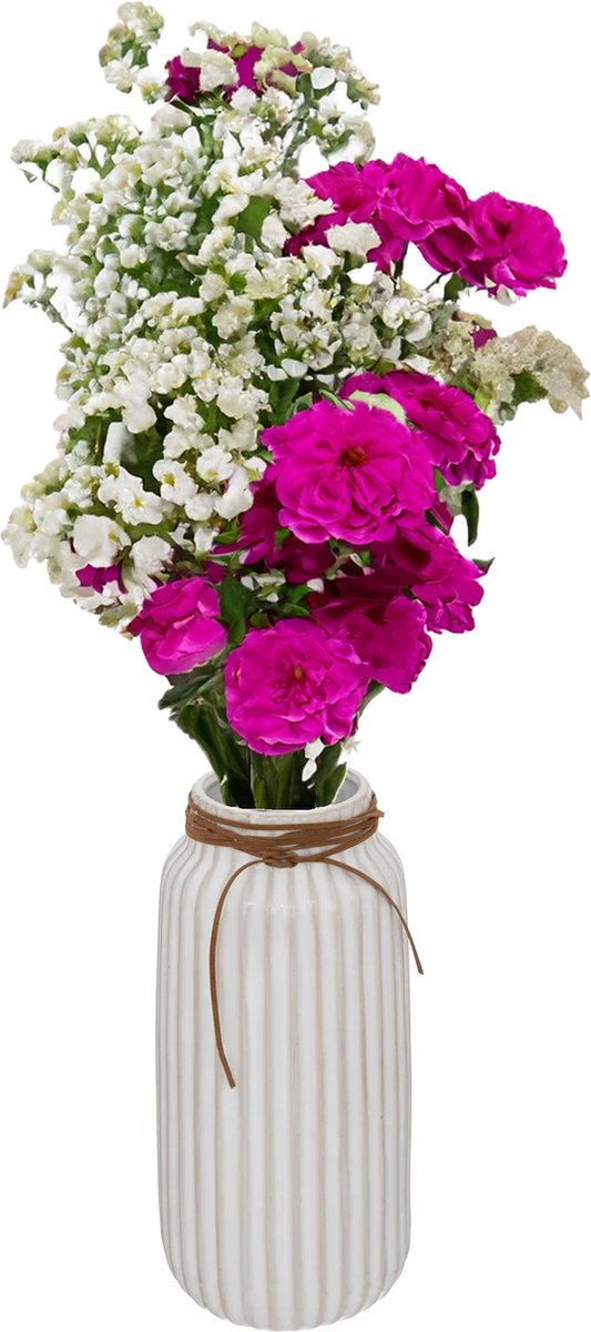 Atmosphera Bloemenvaas Antique Roman - creme wit - keramiek - D12.8 x H28 cm - stelen en boeketten