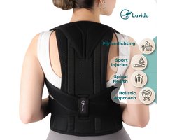 Lavida® Rugbrace - Verstelbare Rugband - Schouders-Nek & Onderrug - Postuur Corrector - Houding Correctie- One Size - Zwart