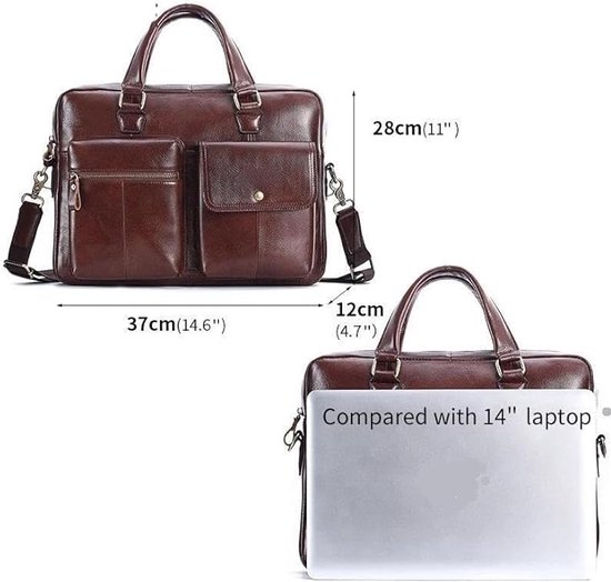 Jaald 16 inch lederen messenger tas laptop case office aktetas gift voor mannen computer distressed schoudertas, Bruin, L, Boodschapper